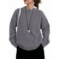 thumbnail image 1 of Womens Crew Neck Sweaters Long Sleeve Slouchy Fall Casual Loose Pullover Tops Light Gray One size, 1 of 7