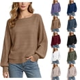 thumbnail image 1 of Womens Crew Neck Sweaters Zaewscy Women's Casual Round Neck Batwing Sleeve Striped Knit Pullover Top For Fall Winter Fashion 2026 Coffee M, 1 of 8