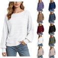 thumbnail image 1 of Womens Crew Neck Sweaters Zaewscy Women's Casual Round Neck Batwing Sleeve Striped Knit Pullover Top For Fall Winter Fashion 2026 White M, 1 of 8