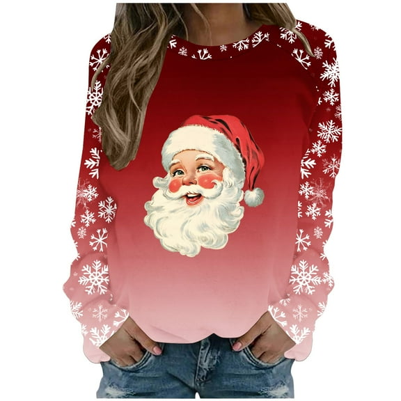 Womens Crew Neck Sweatshirt Xmas Funny Christmas Long Sleeve Shirts Comfort Casual Christmas Print Sweater Tops Fall Casual Trendy Sweatshirt Hooded Pullover Tops
