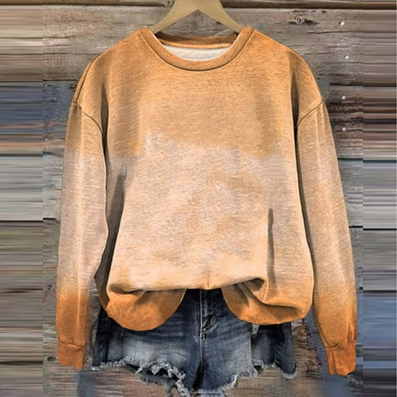 Womens Crew Neck Sweatshirts Casual Solid Color Long Sleeve Tops Casual Lightweight Loose Fit Pullover Tops Yellow M