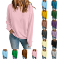 thumbnail image 1 of Womens Crew Neck Sweatshirts Long Sleeve Fall Casual Basic Pullover Loose Fit Top Sweatshirt Fashion Pink 2XL, 1 of 7