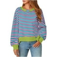 thumbnail image 1 of Womens Crew Neck Sweatshirts Trendy Color Blocked Casual Loose Pullover Top Strip Long Sleeve Shirt Women Fall (Green L), 1 of 6