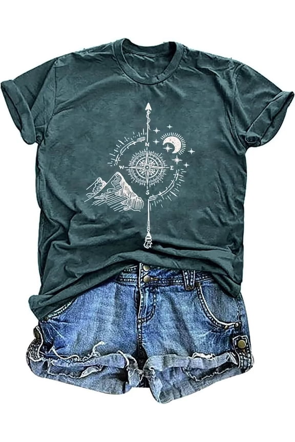 Womens Crew Neck T Shirts Vintage Cute Boho Flowers Short Sleeve Wildflower Tops