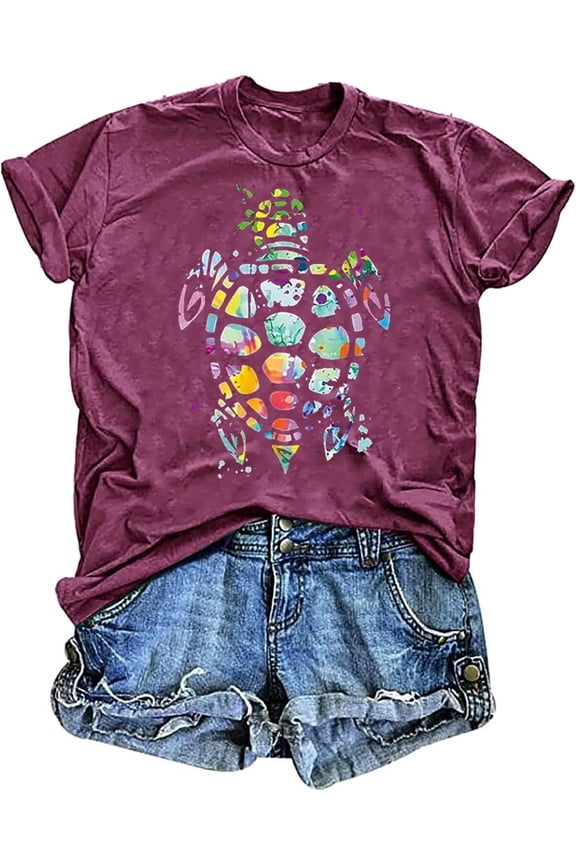 Womens Crew Neck T Shirts Vintage Cute Boho Flowers Short Sleeve Wildflower Tops