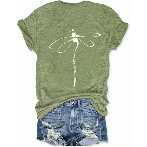 Womens Crew Neck T Shirts Vintage Cute Boho Flowers Short Sleeve Wildflower Tops
