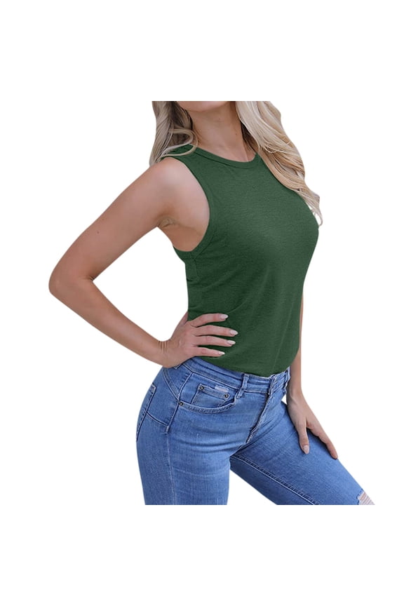 Womens Crew Neck Tank Top Heathered Solid Sleeveless Summer Basic Cami Vest Top Lightweight Soft Shell Tee L