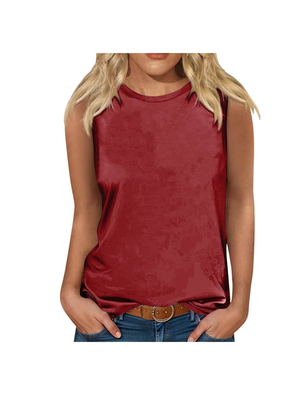Womens Crew Neck Tank Top Printed Loose Fit Sleeveless Summer Casual T-Shirt Blouse Shell Vest Top Soft Tee XXL