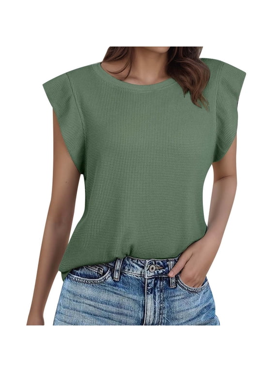 Womens Crew Neck Tank Top Solid Loose Fit Sleeveless Summer Casual T-Shirt Blouse Shell Vest Top Daily Soft Tee L