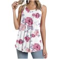 thumbnail image 1 of Womens Crew Neck Tank Tops Summer Sleeveless Floral Print Top Casual Cami Shirts Blouses Flowy Pleated Tunics Tee Shirts, 1 of 5