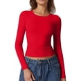 thumbnail image 1 of Womens Crew Neck s Long Sleeve Shirts Compression Tops High Stretch Buttery Soft Pairs With Jeans Or Skirts Travel Ready Staple Versatile Layering Staple, 1 of 4