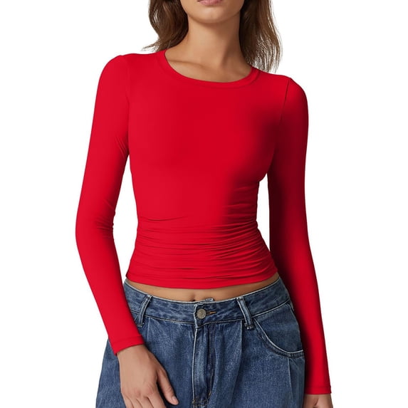 Womens Crew Neck s Long Sleeve Shirts Compression Tops High Stretch Buttery Soft Pairs With Jeans Or Skirts Travel Ready Staple Versatile Layering Staple