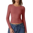 thumbnail image 1 of Womens Crew Neck s Long Sleeve Shirts Compression Tops High Stretch Buttery Soft Pairs With Jeans Or Skirts Travel Ready Staple Versatile Layering Staple, 1 of 4