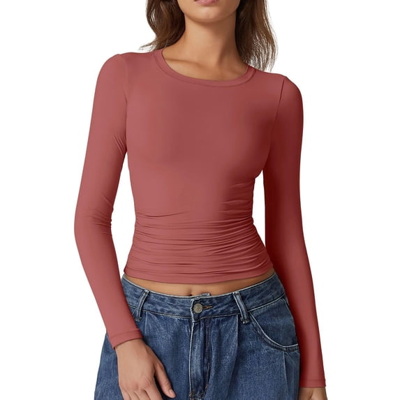 Womens Crew Neck s Long Sleeve Shirts Compression Tops High Stretch Buttery Soft Pairs With Jeans Or Skirts Travel Ready Staple Versatile Layering Staple