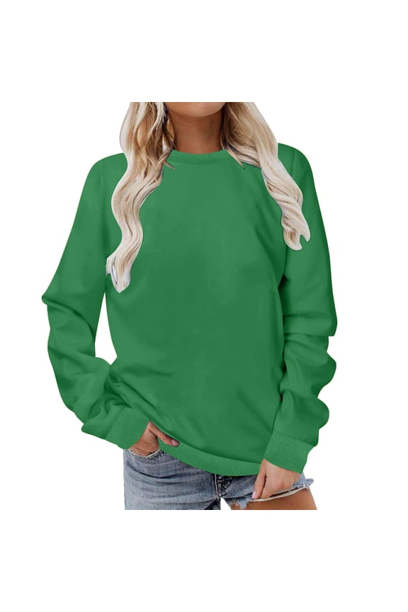 Womens Crew Necks Sweatshirts Fall Casual Loose Long Sleeve Solid Color Top Winter Pullover Lounge Shirts (Green 2XL)
