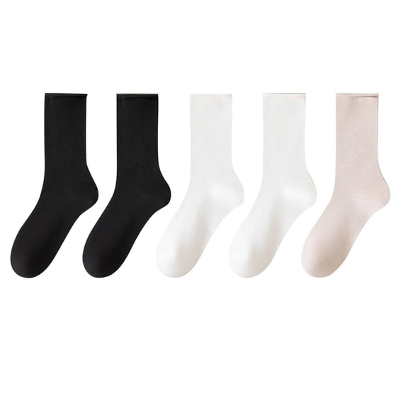 Womens Crew Socks 5 Pair Cotton Seamless Basic Mid Calf Socks Breathable Warm Bulk Ladies Socks Candy Color, Black/White/Gray