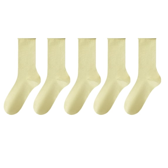 Womens Crew Socks 5 Pair Cotton Seamless Basic Mid Calf Socks Breathable Warm Bulk Ladies Socks Candy Color Green