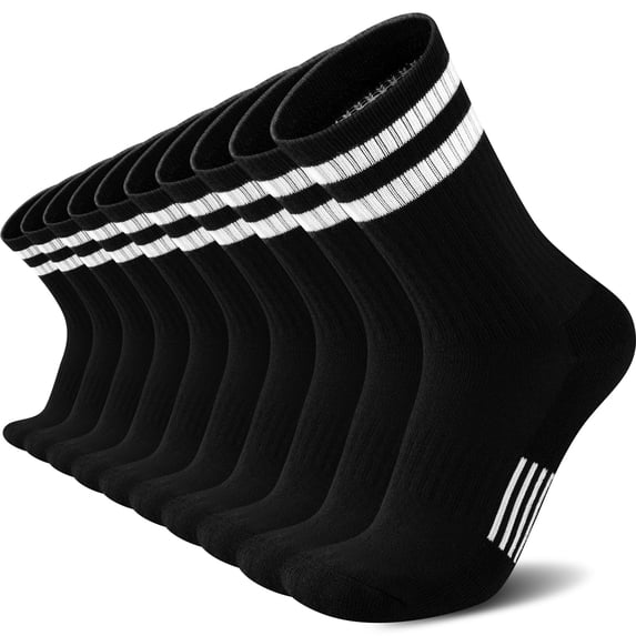 Womens Crew Socks Athletic Running Casual Cushioned Striped Calf Sock for Women 5 Pairs