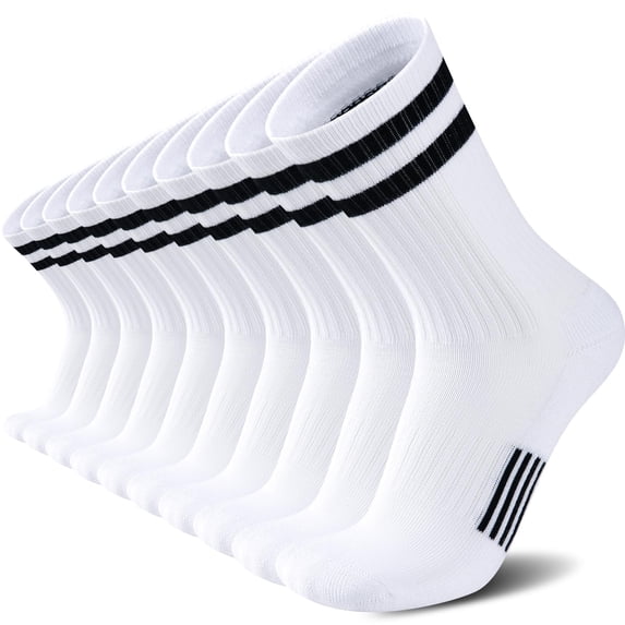 Womens Crew Socks Athletic Running Casual Cushioned Striped Calf Sock for Women 5 Pairs