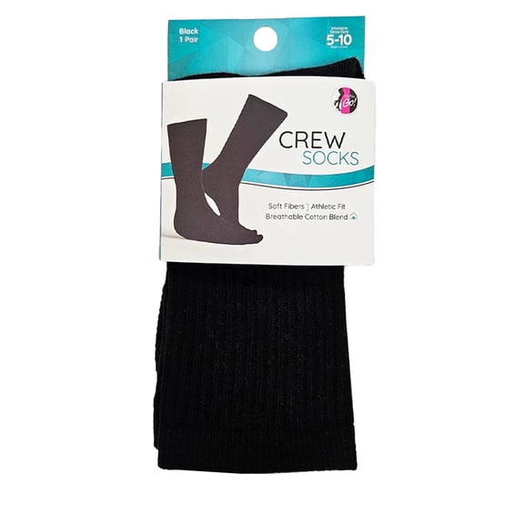 On The Go Womens Crew Socks Black 1 Pair Pack