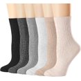 thumbnail image 1 of Womens Crew Socks, Casual Knit Cotton Comfy Breathable Cool Dress Socks for Girls 6Pairs, 1 of 7