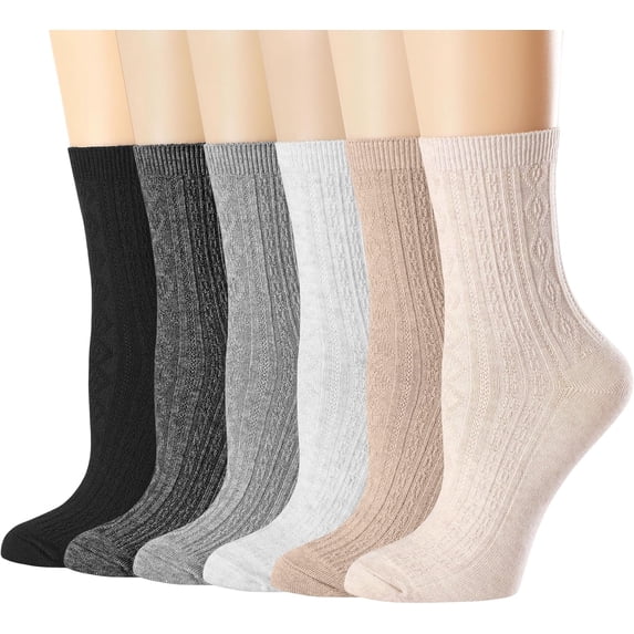 Womens Crew Socks, Casual Knit Cotton Comfy Breathable Cool Dress Socks for Girls 6Pairs