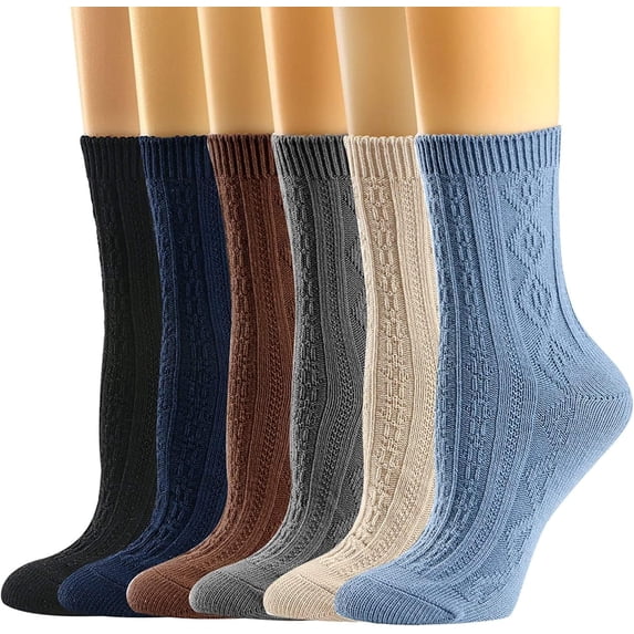 Womens Crew Socks, Casual Knit Cotton Comfy Breathable Cool Dress Socks for Girls 6Pairs