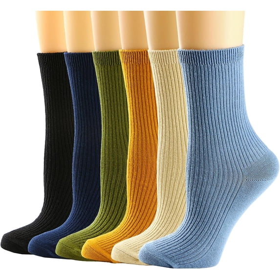 Womens Crew Socks, Casual Knit Cotton Comfy Breathable Cool Dress Socks for Girls 6Pairs