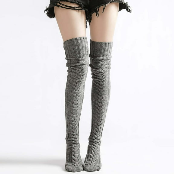 Womens Crew Socks Cotton New Women's Warm Solid Color Over-the-Knee Socks Women's Cable Knitted Stacked Socks Style B-125 Dark Gray L
