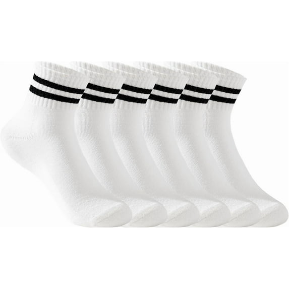 Womens Crew Socks Cushioned Cotton Striped Quarter Socks Vintage Retro Running Socks 6 Pairs