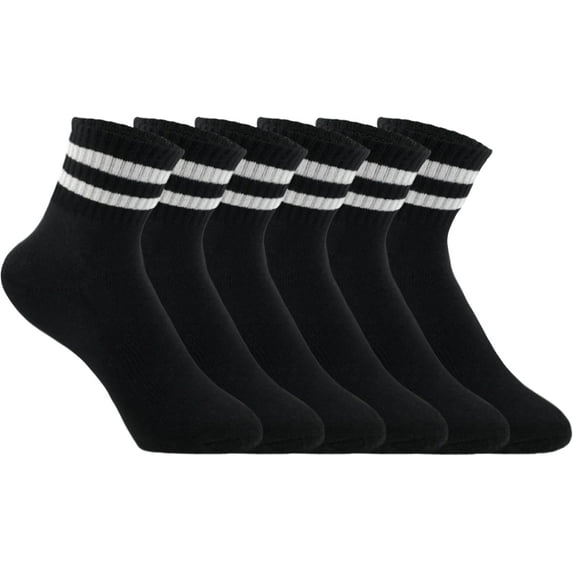 Womens Crew Socks Cushioned Cotton Striped Quarter Socks Vintage Retro Running Socks 6 Pairs