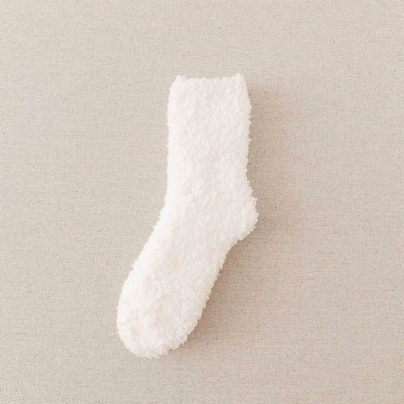 Womens Crew Socks Cute, Winter Women Coral Fleece Socks Middle Tube Sleeping Home Stocking New Cute Socks for Women Crew Style B-98 White One Size