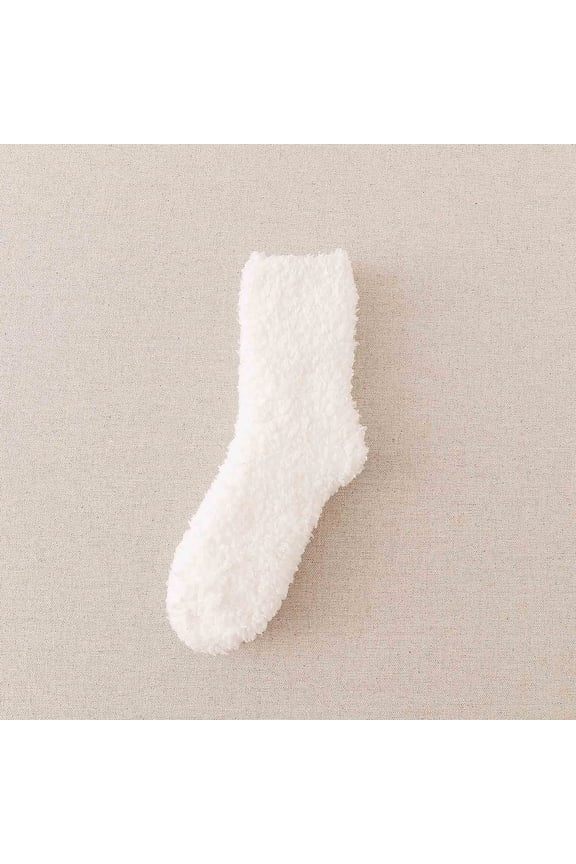 Womens Crew Socks Cute, Winter Women Coral Fleece Socks Middle Tube Sleeping Home Stocking New Cute Socks for Women Crew Style B-98 White One Size