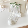 thumbnail image 1 of VONCOS Womens Crew Socks Green Ruffle Trim & Bow Embroidery, Speckled Confetti Pattern Everyday Socks, Soft Nylon Spandex, 1 of 2