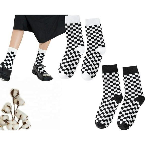 Womens Crew Socks Plaid Striped Casual Running Athletic White Grey Brown Checkerboard Crew Socks Size5-9
