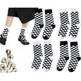 thumbnail image 1 of Womens Crew Socks Plaid Striped Casual Running Athletic White Grey Brown Checkerboard Crew Socks Size5-9, 1 of 7