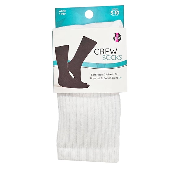 On The Go Womens Crew Socks White 1 Pair Pack