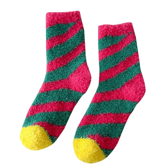 Womens Crew Socks Winter Cozy Thick Womens Christmas Slippers Winter Socks Women Crew Socks Retro Socks Fuzzy Holiday Socks Warm Fleece Cabin Socks Stocking Stuffers Multicolor One Size