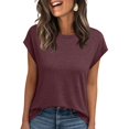 thumbnail image 1 of Womens Crewneck Cap Sleeve T Shirts Banded Bottom Top Loose Fit Short Sleeves Casual Basic Tops, 1 of 9