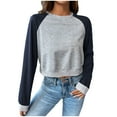 thumbnail image 1 of Womens Crewneck Crop Sweatshirt Raglan Long Sleeve Colorblock Tops Pullover Loose Cozy Casual Fall Clothes (XS, Gray), 1 of 5