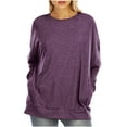 thumbnail image 1 of Womens Crewneck Long Sleeve Blouse with Pockets Solid Color Casual Dressy Loose Basic Shirts Pullover Tunic Tee Tops Womens Clothes, 1 of 5