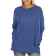 thumbnail image 1 of Womens Crewneck Long Sleeve Blouse with Pockets Solid Color Casual Dressy Loose Basic Shirts Pullover Tunic Tee Tops Womens Clothes, 1 of 5