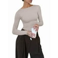 thumbnail image 1 of Womens Crewneck Long Sleeve Shirt Double Lined Basic Tees Side Ruched Going Out Crop Tops Gray S, 1 of 7