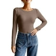 thumbnail image 1 of Womens' Crewneck Long Sleeve Slim Fitted Casual Top T-Shirts Stretchy Basic Shirt Coffee M, 1 of 4