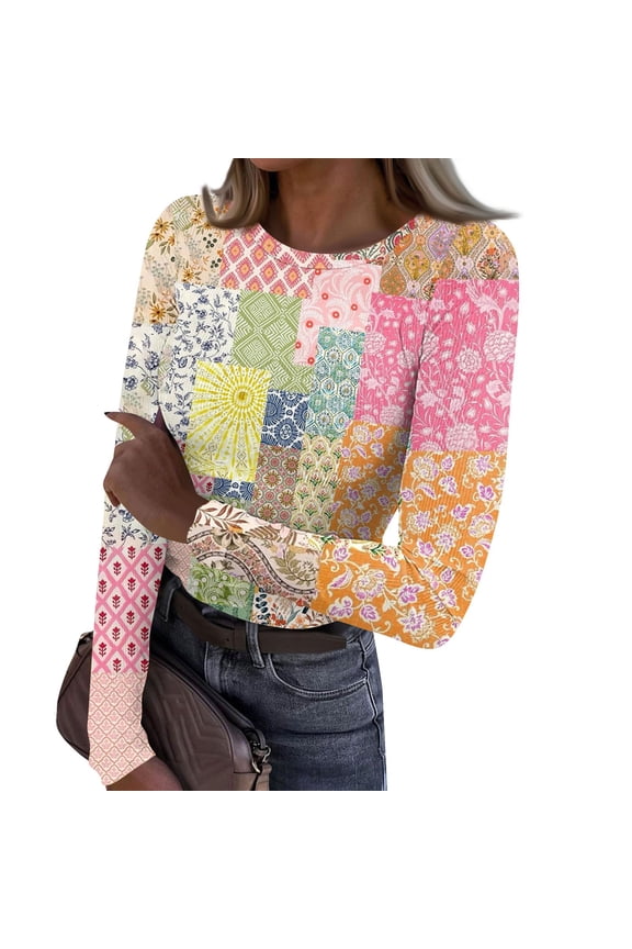 Womens Crewneck Long Sleeve T-Shirts Ribbed Knit Casual Tops Tee Slim Fitted Rib Shirts