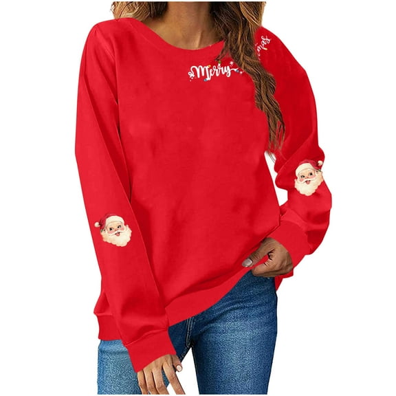 Womens Crewneck Long Sleeve Tops Casual Graphic Print Tops Fall Winter Tshirts Fashion Christmas Shirts