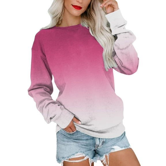 Womens Crewneck Oversized Sweatshirts Long Sleeve Gradient Printed Tops Fall Fashion 2025 Pullover Sweaters Winter Clothes
