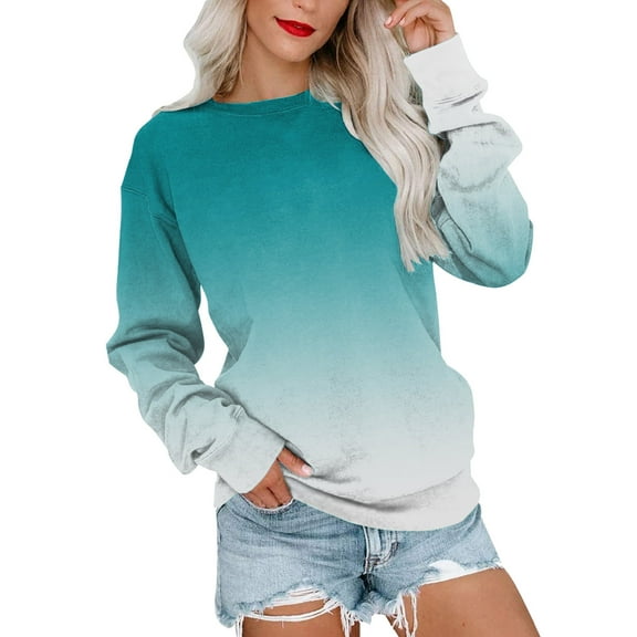 Womens Crewneck Oversized Sweatshirts Long Sleeve Gradient Printed Tops Fall Fashion 2025 Pullover Sweaters Winter Clothes