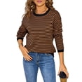 thumbnail image 1 of Womens Crewneck Pullover Striped Sweaters Long Sleeve Casual Winter Tops Color Block Loose Fit Warm Clothes Black S, 1 of 8
