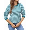 thumbnail image 1 of Womens Crewneck Pullover Striped Sweaters Long Sleeve Casual Winter Tops Color Block Loose Fit Warm Clothes Blue L, 1 of 8